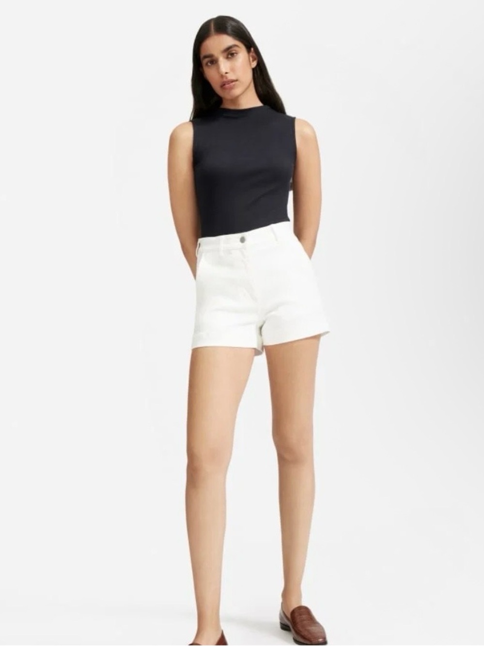 Everlane The Pima Micro-Rib Funnel Neck Tank (xs, black)